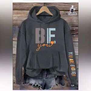 SHEIN Dark Grey Hoodie with Pink and Blue Lettering